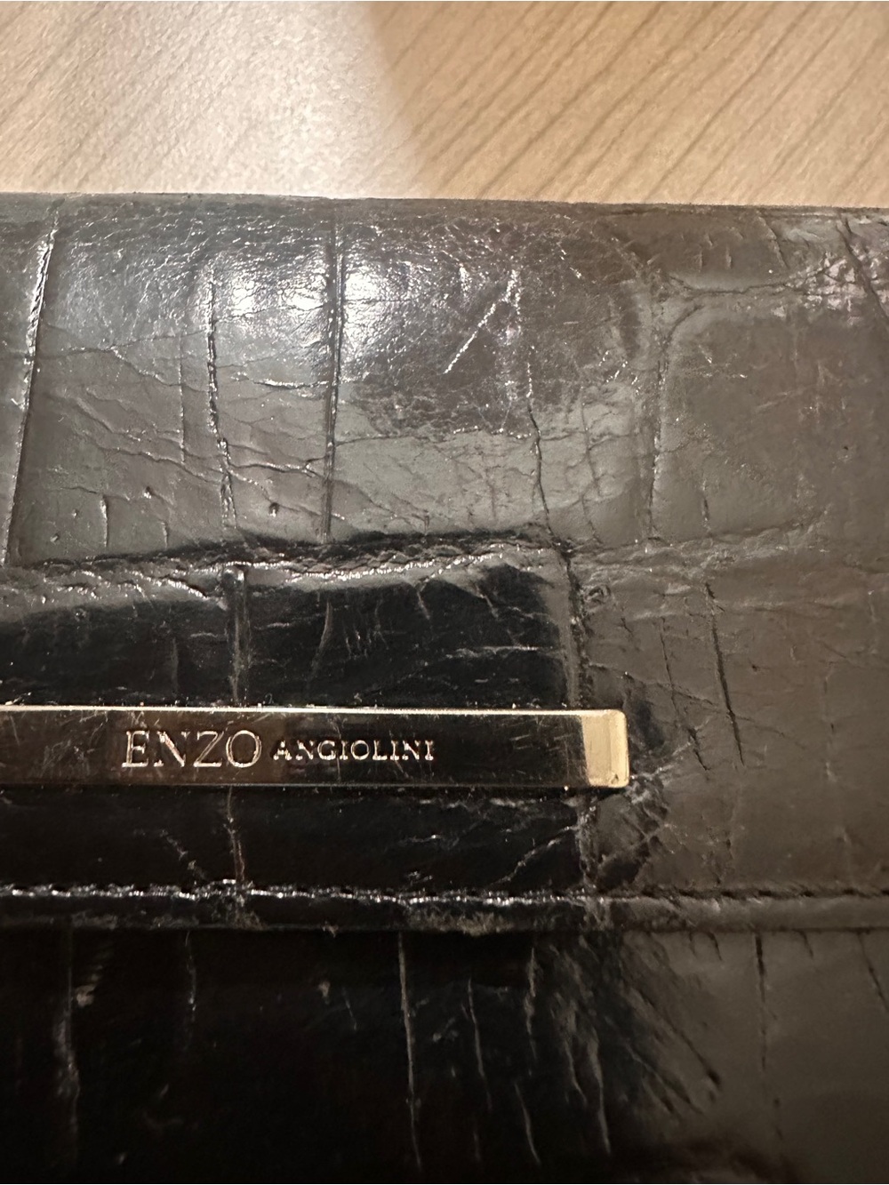 Enzo Angiolini Black Croc-Embossed Wallet with Metal Plaque - Picture 2 of 8